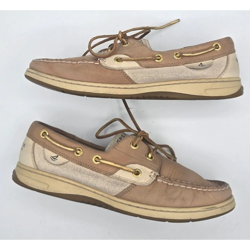 Sperry Top-Sider Angfish Tan Leather Shimmer Boat Shoes Womens 8 M 9353665